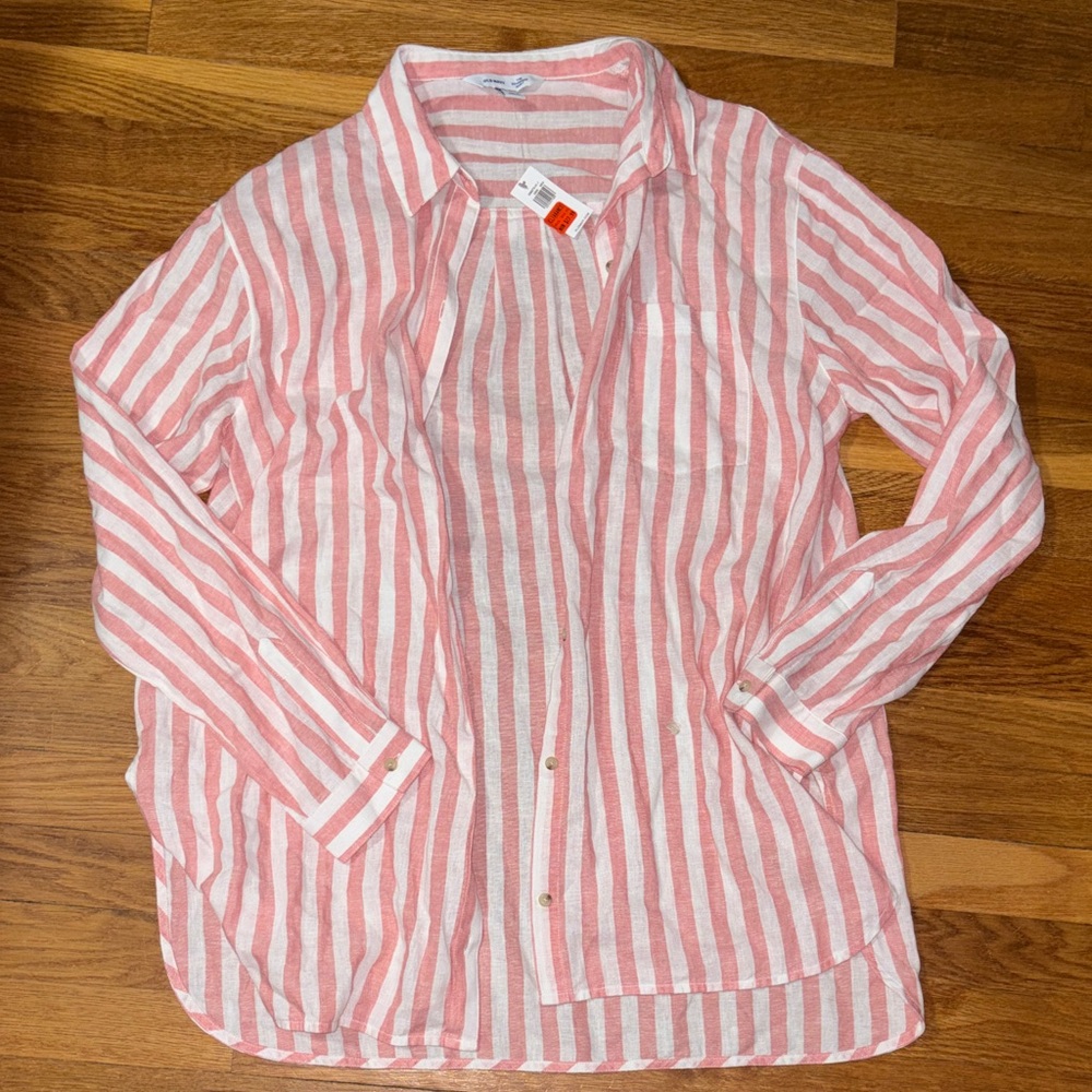 Old Navy Coral and White Striped Blouse